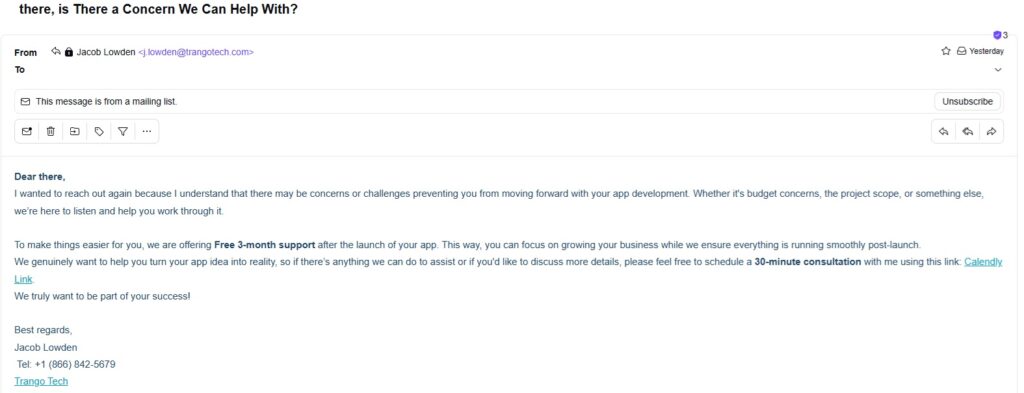 Trango Tech Spam Email - Web Development 