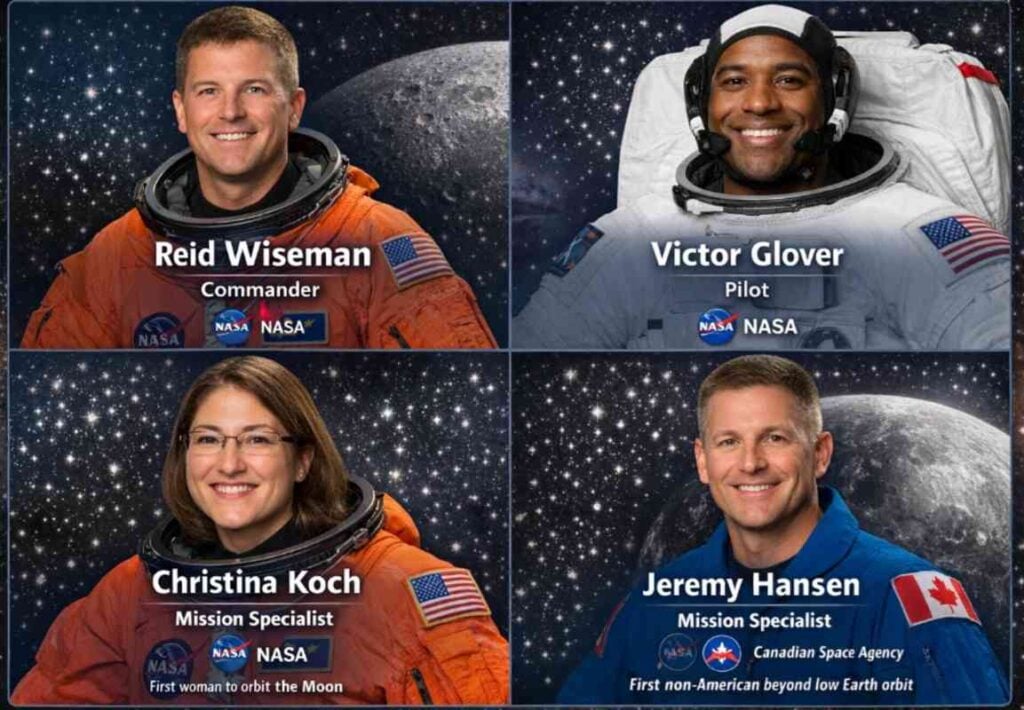 NASA Christina Koch, Jeremy Hansen, Victor Glover, Reid Wiseman