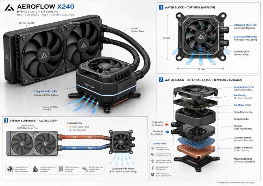Hybrid-Flow AIO - CPU Air and water cooling - New Concept 